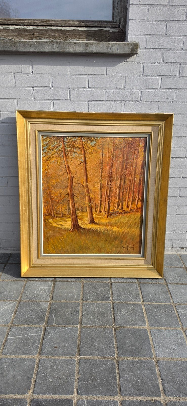 Herfstbos door Théo Blondeel, Ophalen, Gesigneerd, Landschap, Doek