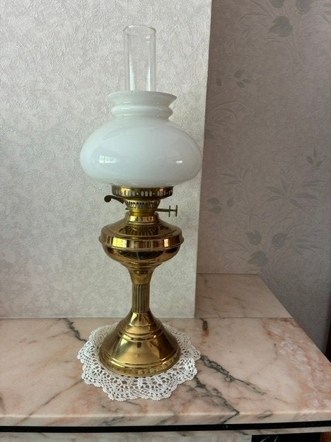 Olielamp in koper en glas - 55 cm, Antiek en Kunst, Ophalen of Verzenden, Koper