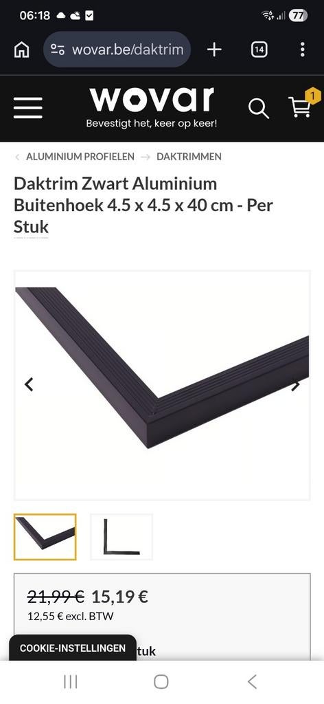 Daktrim zwart alu hoek 4.5x4.5 x40cm, Doe-het-zelf en Bouw, Ophalen