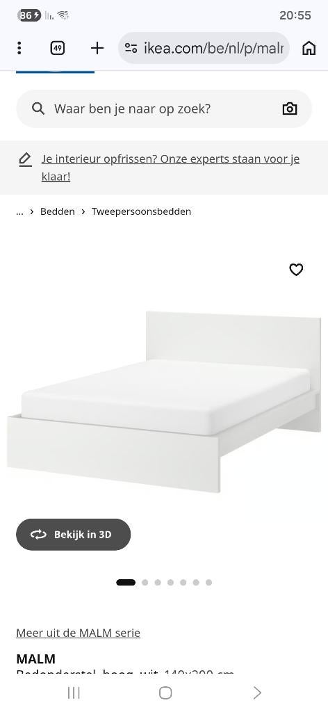 Ikea Malm 140x200 wit bed, Ophalen, Eenpersoons, 140 cm, Zo goed als nieuw