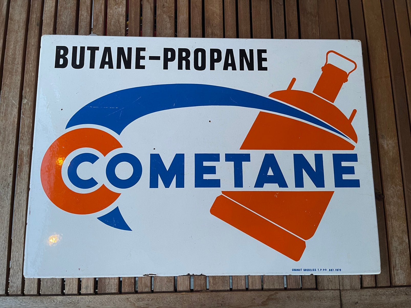 Emaille bord Cometane, Ophalen, Gebruikt, Reclamebord