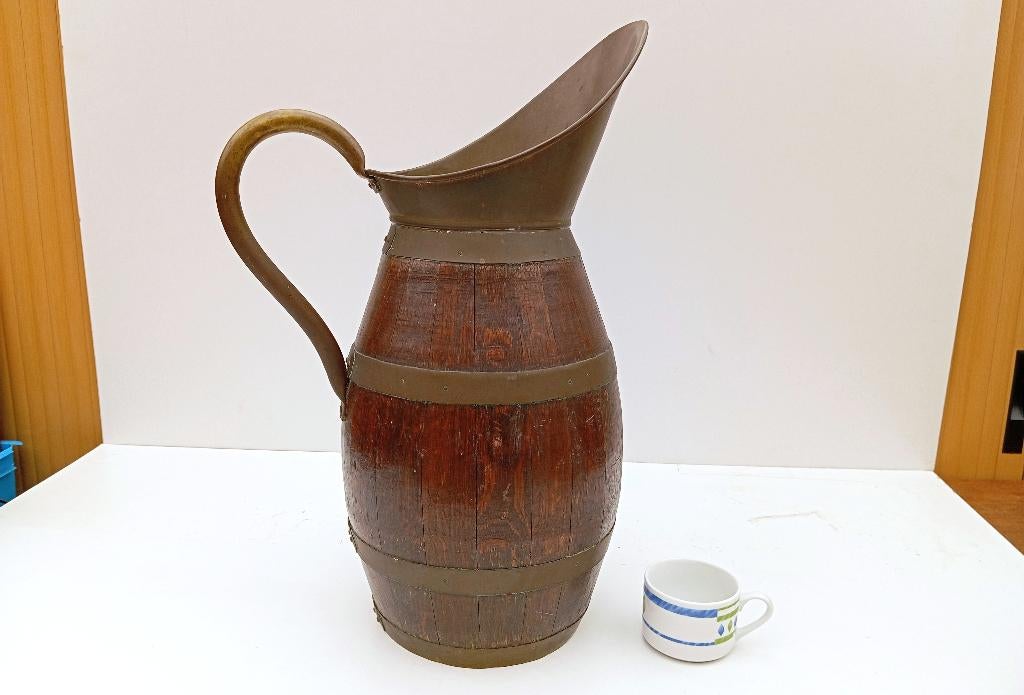 Franse koperen / eikenhouten kan jaren 1930, Antiek en Kunst, Ophalen of Verzenden, Koper