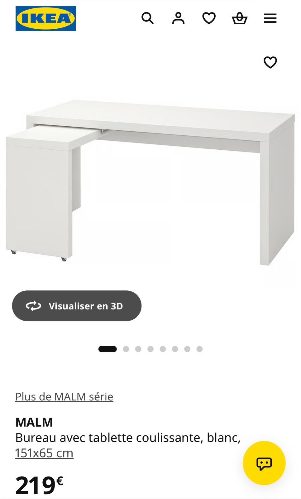Bureau MALM Ikea blanc, Maison & Meubles, Bureau d'ordinateur, 65 cm, Comme neuf, Enlèvement