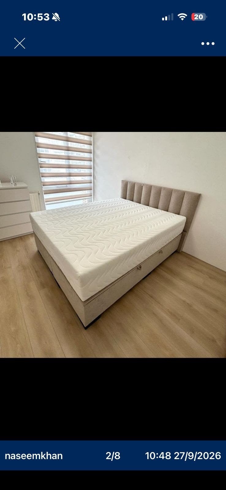 Tweepersoonsbed met matras en hoofdbord, Verzenden, Nieuw, Brandkast