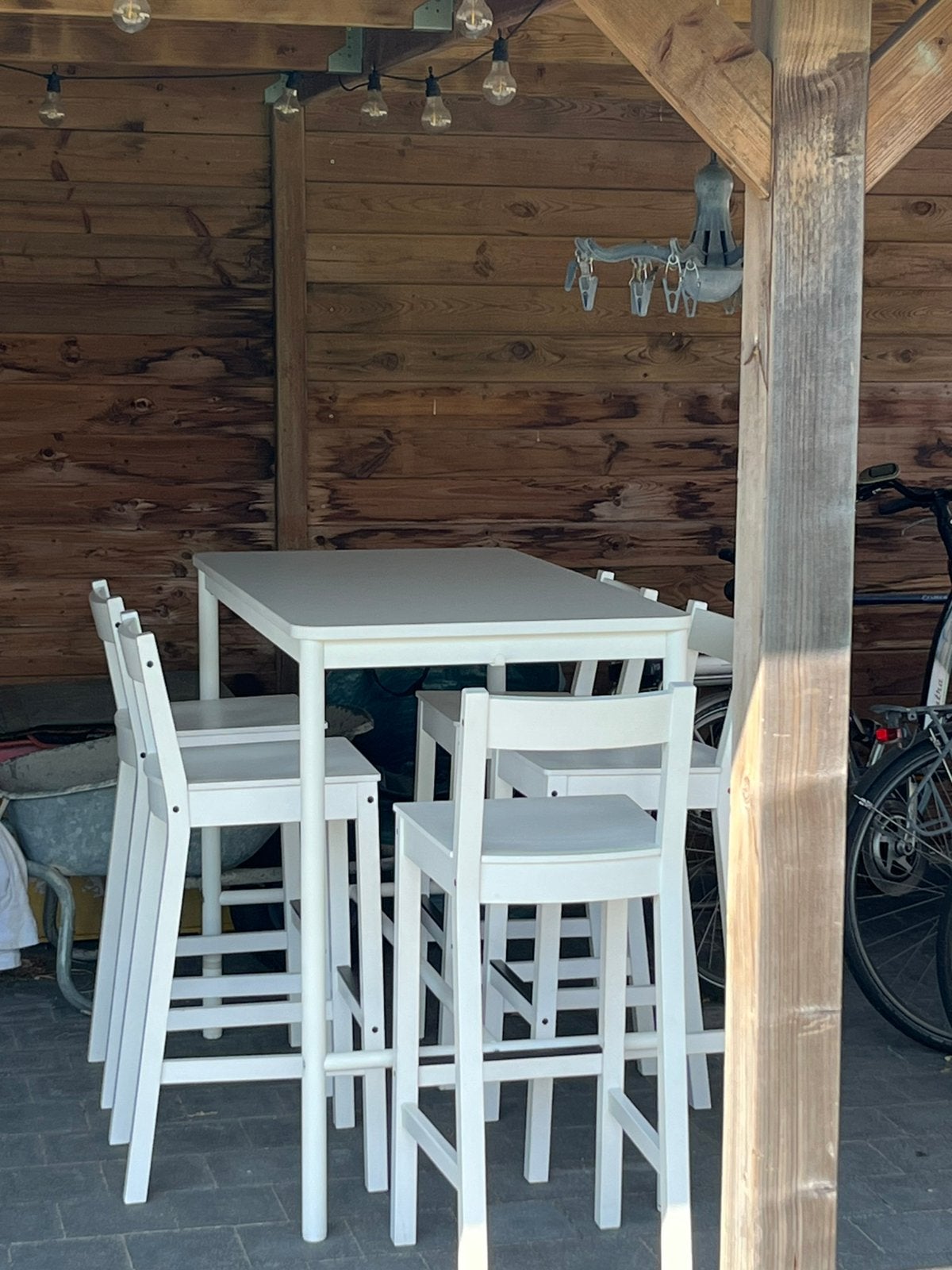 Bartafel met 5 barkrukken, Ophalen, Gebruikt