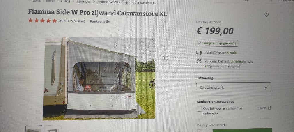 zijwand luifel fiama, Caravanes & Camping, Pare-brise, Neuf, Enlèvement