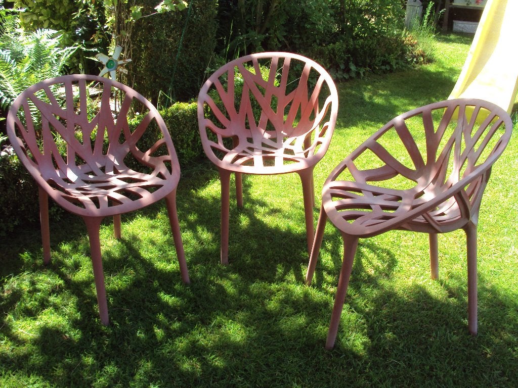 Set van 3 design stoelen VITRA VEGETAL. Kleur baksteen., Ophalen, Kunststof, Stapelbaar