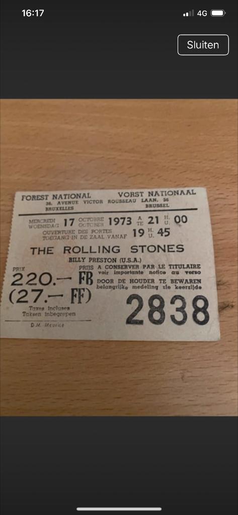 Ticket rolling Stones 1973, Muziek en Instrumenten, Overige Muziek en Instrumenten, Ophalen of Verzenden, Zo goed als nieuw