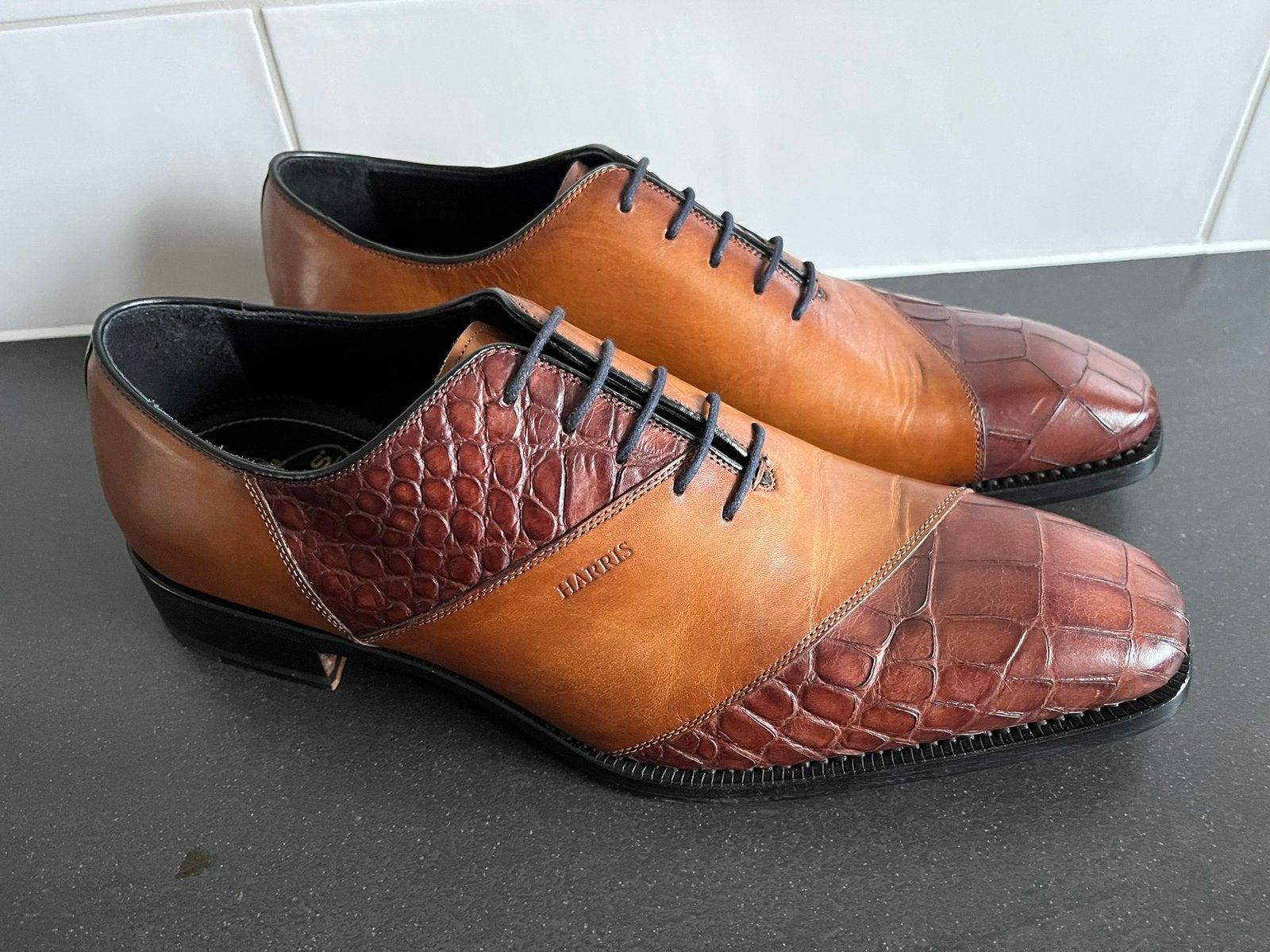 Harris herenschoenen maat 9.5 / 43.5 eenmalig gedragen, Ophalen of Verzenden, Zo goed als nieuw, Bruin, Veterschoenen