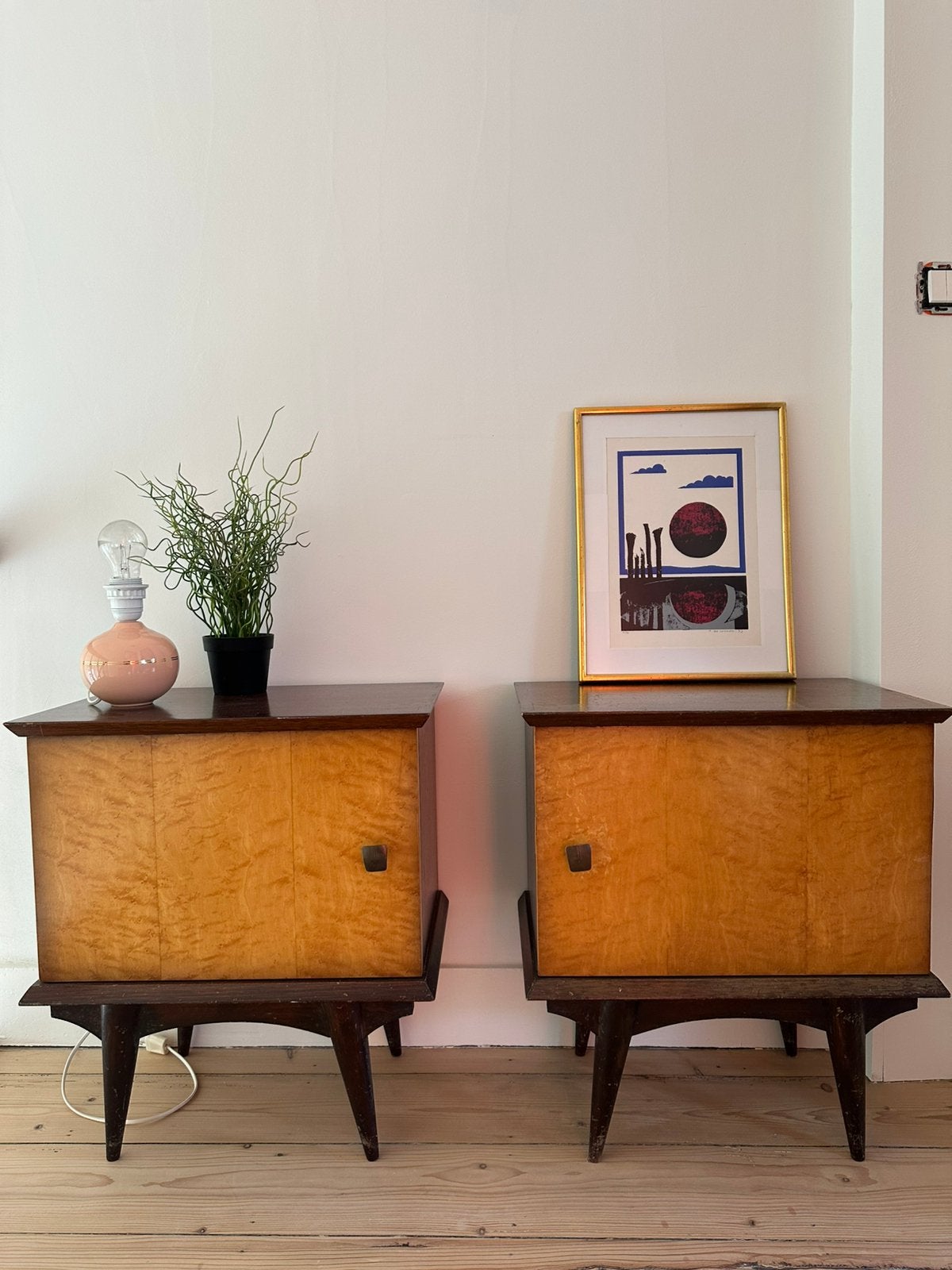 Set van 2 vintage nachtkastjes – mid-century / retro, 45 à 65 cm, Enlèvement, Utilisé, 55 à 70 cm