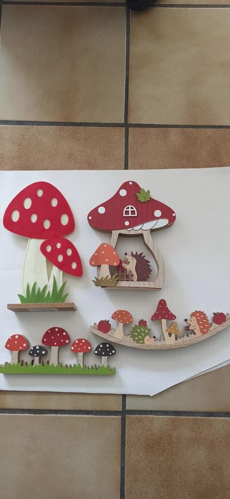 Lot de 4 décorations pour l'automne en bois et feutrine, Enlèvement