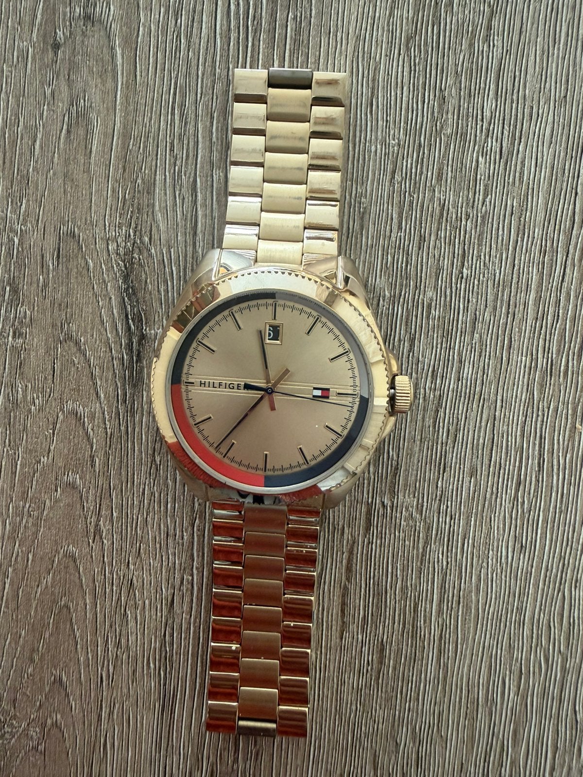 Tommy Hilfiger herenhorloge – goudkleurig, Ophalen of Verzenden, Zo goed als nieuw