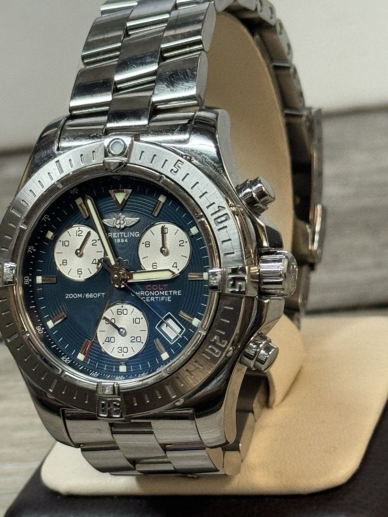 Breitling Colt Chrono A73380 quartz en acier bleu 41 mm, Enlèvement ou Envoi, Breitling, Acier, Utilisé