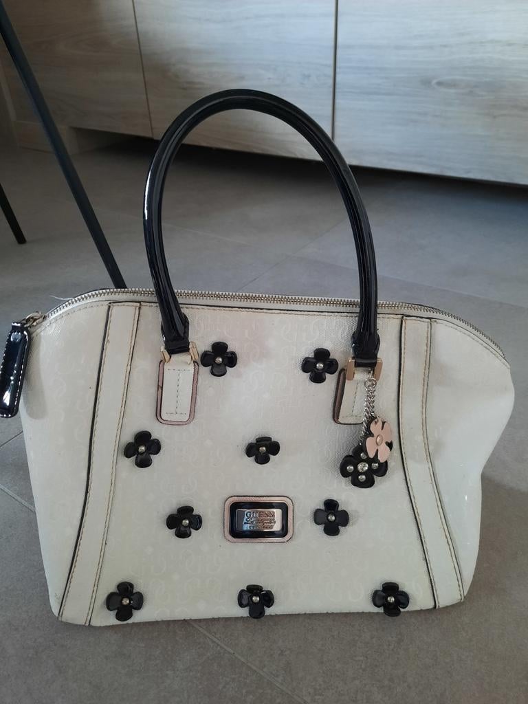 Handtas Guess wit zwart met bloemetjes, Ophalen, Wit, Handtas