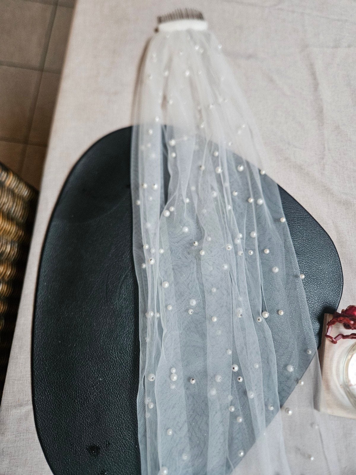 Bruidssluier met parels en glitter, Ophalen of Verzenden