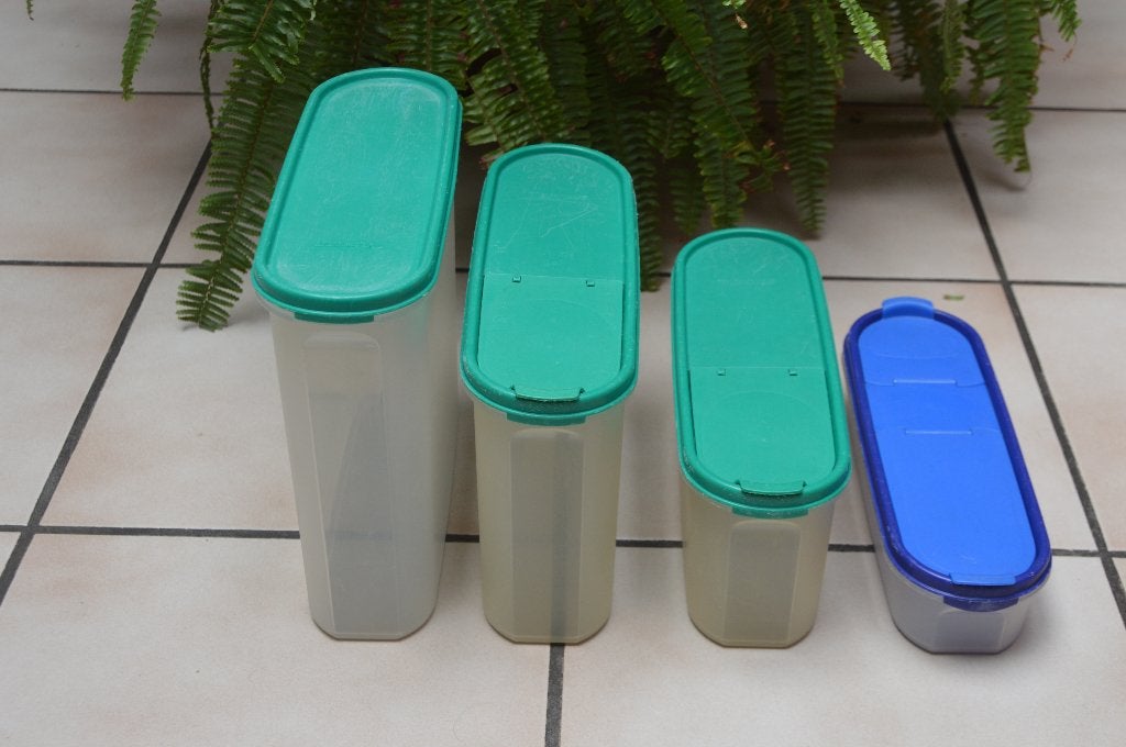 TUPPERWARE Set van 4 Super Gagn-e-Space ovale dozen voor 8€, Ophalen of Verzenden, Gebruikt, Groen, Bus of Trommel