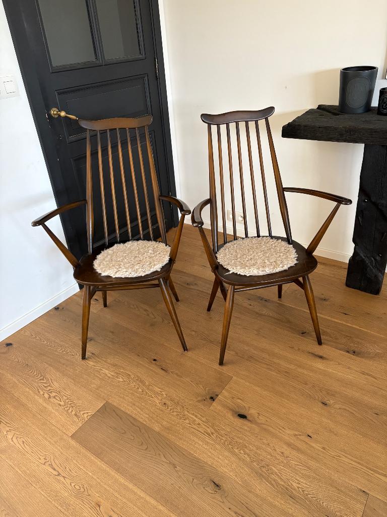 Lot de 2 fauteuils chaise accoudoirs  vintage, Enlèvement ou Envoi, Comme neuf, Bois, Vintage danois