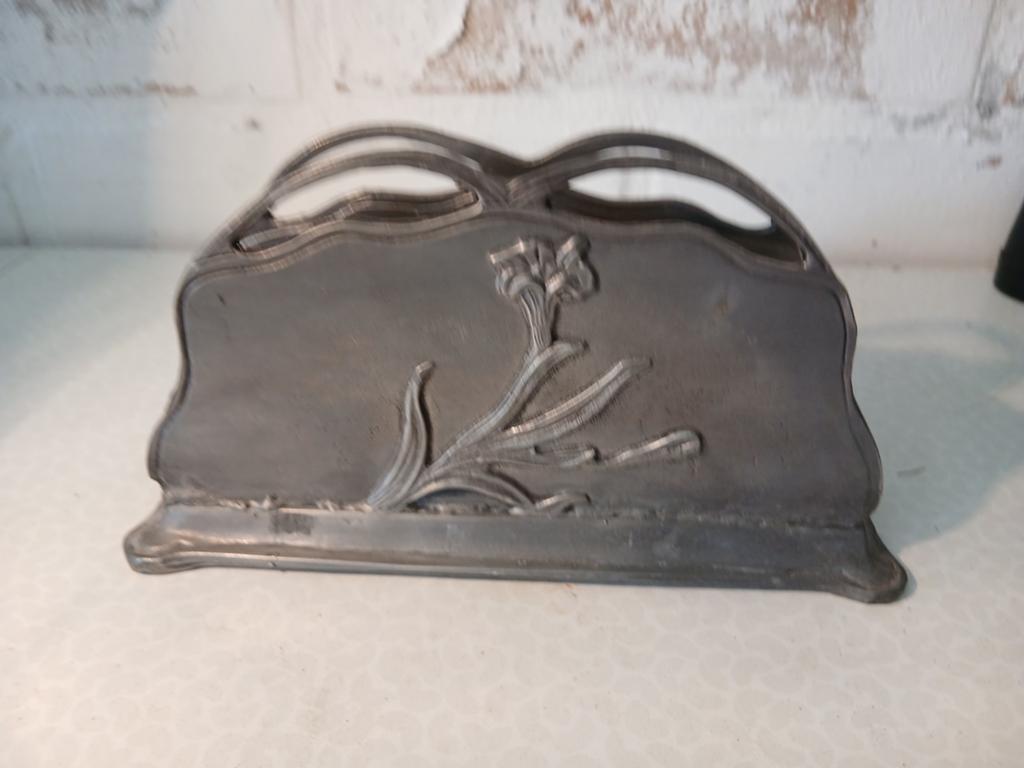 Tinnen brieven/servietten houder art nouveau, Huis en Inrichting, Woonaccessoires | Krantenbakken en Lectuurbakken, Ophalen of Verzenden
