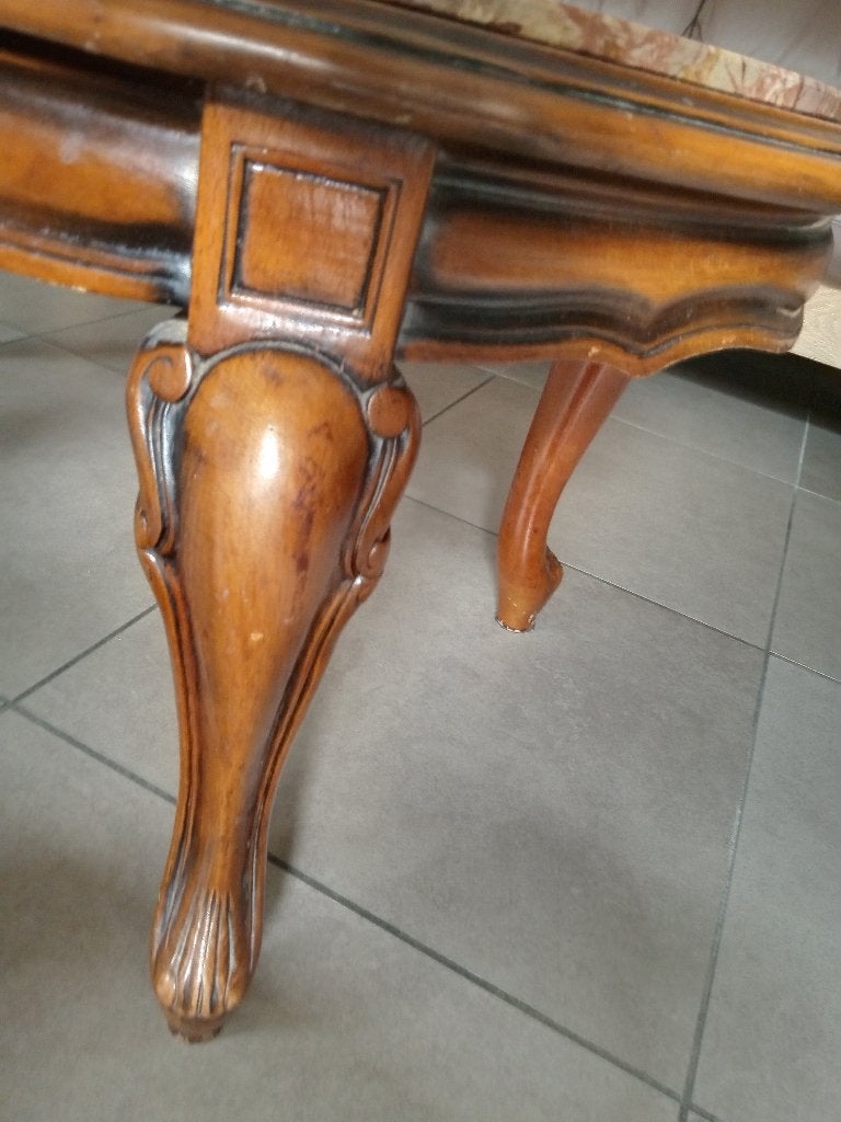Retro salontafeltje ovaal HOUT & MARMER   Goede vintagestaat, Huis en Inrichting, Ophalen, Gebruikt, 50 tot 100 cm, 50 tot 100 cm