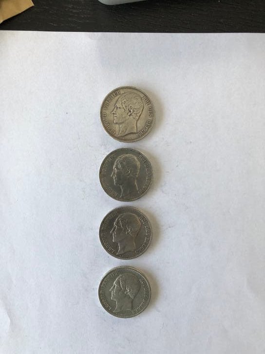 4 prachtige zilveren 5 FR Leopold I, Ophalen of Verzenden, Zilver, Losse munt