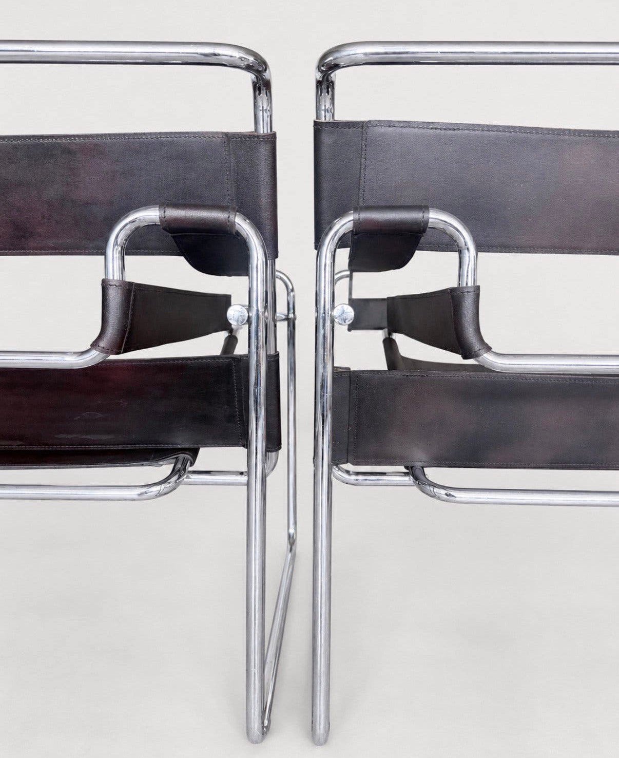 2 vintage Wassily Chairs, Marcel Breuer voor Fasem, Enlèvement, Comme neuf, Cuir, Vintage Bauhaus Marcel Breuer Wassily B3 Fasem