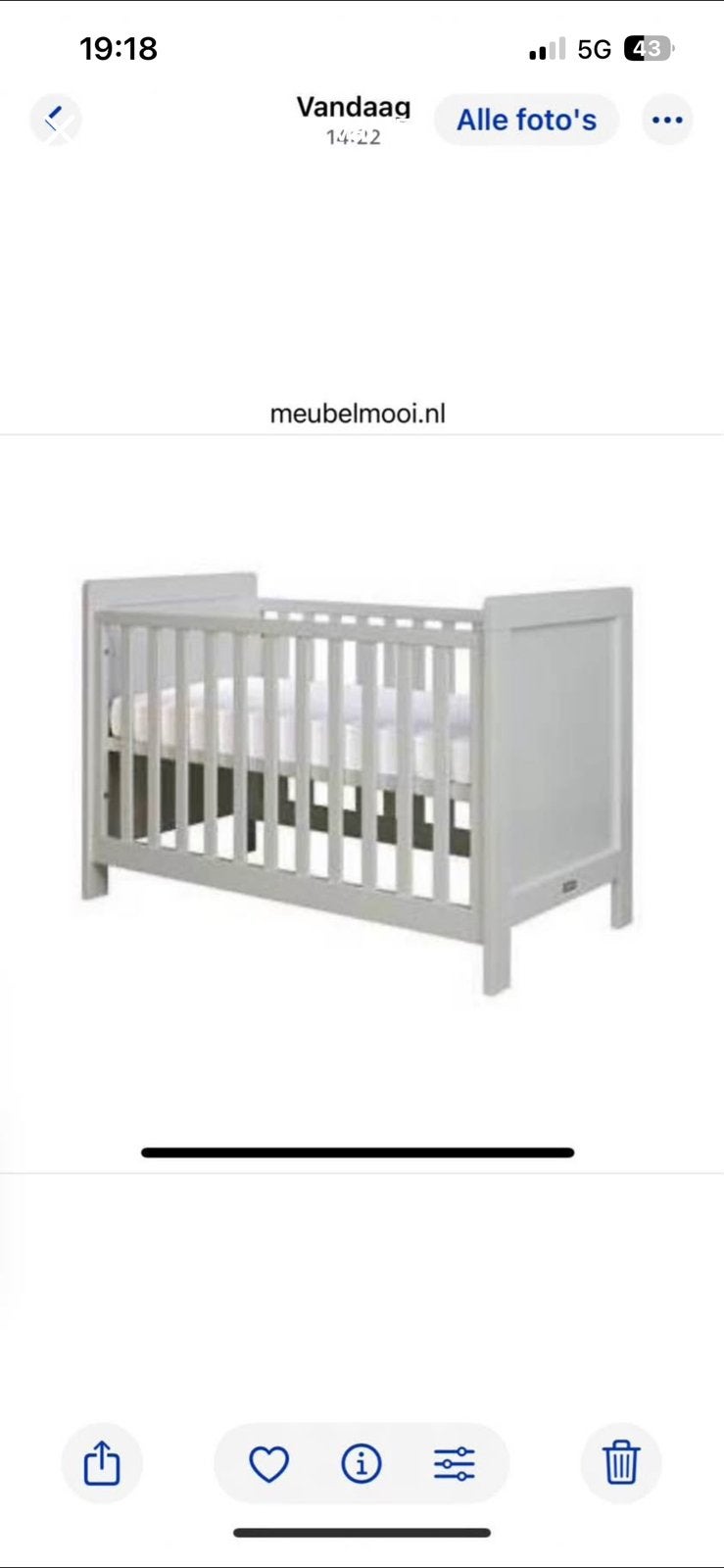 Babybed / Ledikant  bopita pure grey, Kinderen en Baby's, Kinderkamer | Complete kinderkamers, Ophalen, Nieuw, Jongetje of Meisje