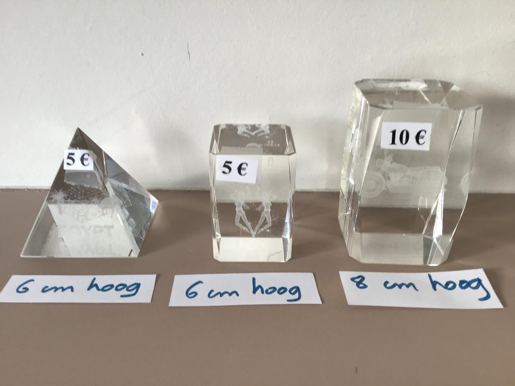 3 mooie glasblokken met speciale figuren erin, Antiek en Kunst, Ophalen of Verzenden