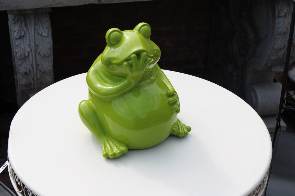 Standbeeld van een lachende groene kikker, te koop -50%, Ophalen, Nieuw, Kunststof, Dierenbeeld