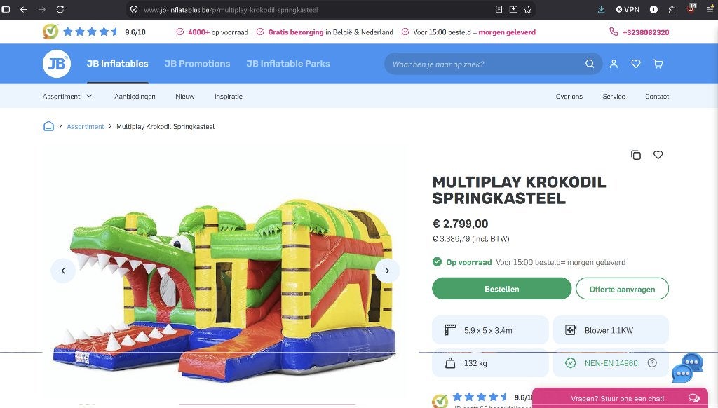 Multiplay Krokodil Springkasteel, Hobby en Vrije tijd, Feestartikelen | Verhuur, Ophalen, Gebruikt