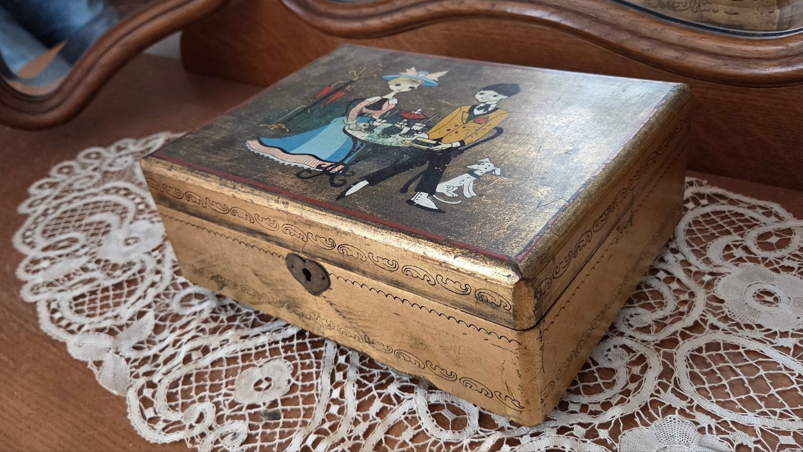 Vintage Japanse Sankyo muziekdoos / sieradendoos met spiegel, Antiquités & Art, Antiquités | TV & Hi-Fi, Enlèvement