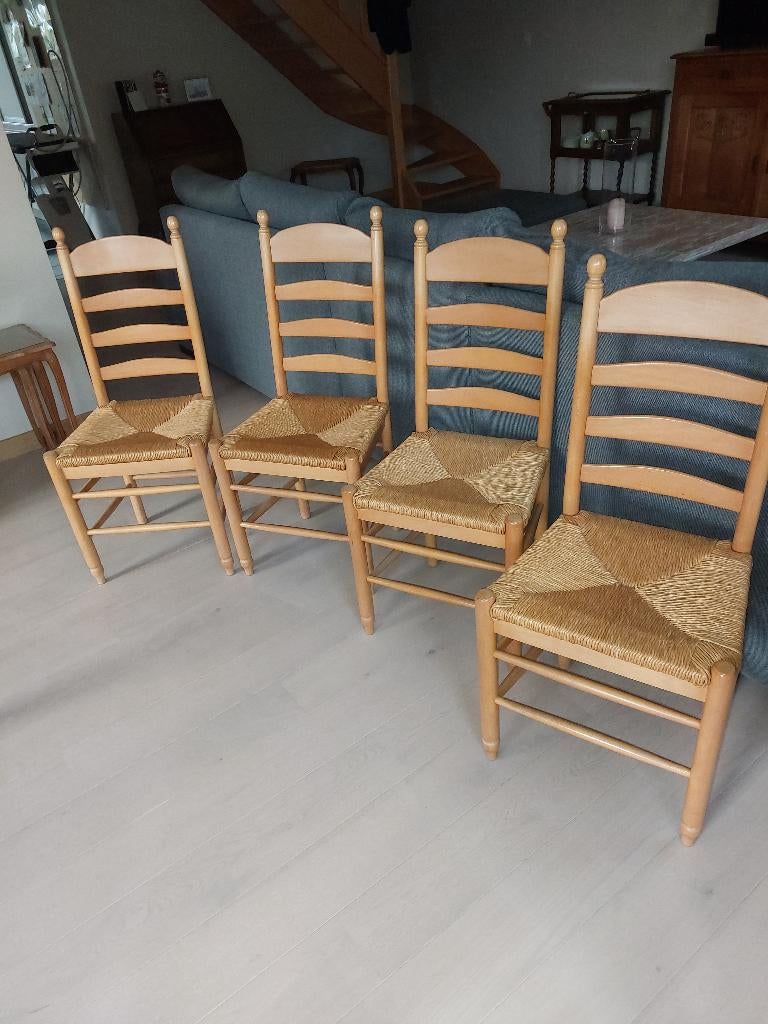 Set van 4 Eetkamer stoelen met rieten zitvlak, Huis en Inrichting, Stoelen, Ophalen, Bruin, Zo goed als nieuw, Vier
