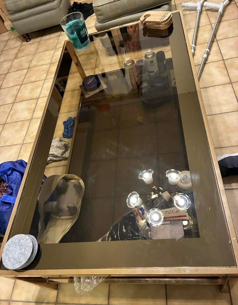 Glazen salontafel, Huis en Inrichting, Tafels | Salontafels, Ophalen, Gebruikt, Glas