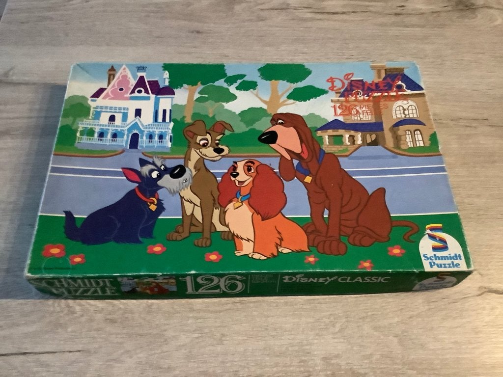 Walt Disney Lady & de Vagebond vintage puzzle (126 stuks), Ophalen of Verzenden, Gebruikt, 6 jaar of ouder