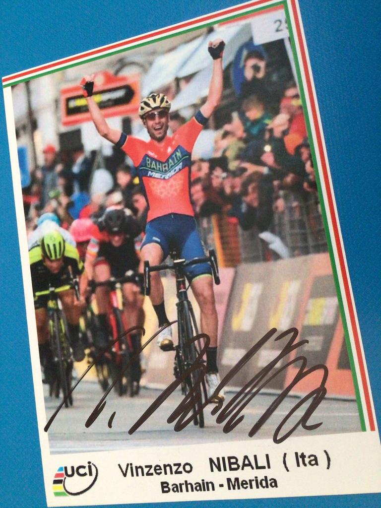 wielerkaart 2018 milaan san remo  vincenzo nibali signe, Verzenden, Zo goed als nieuw