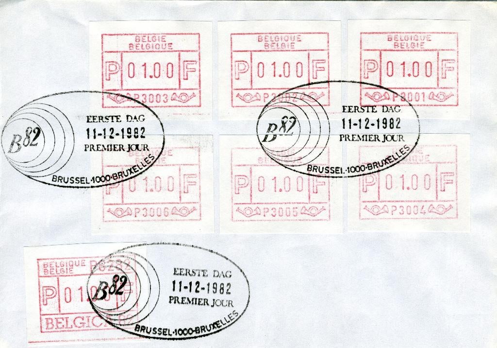 (B) ATM1/6A FDC Envelop 1982 - Set 1 BEF, Postzegels en Munten, Postzegels | Europa | België, Met envelop, Ophalen of Verzenden