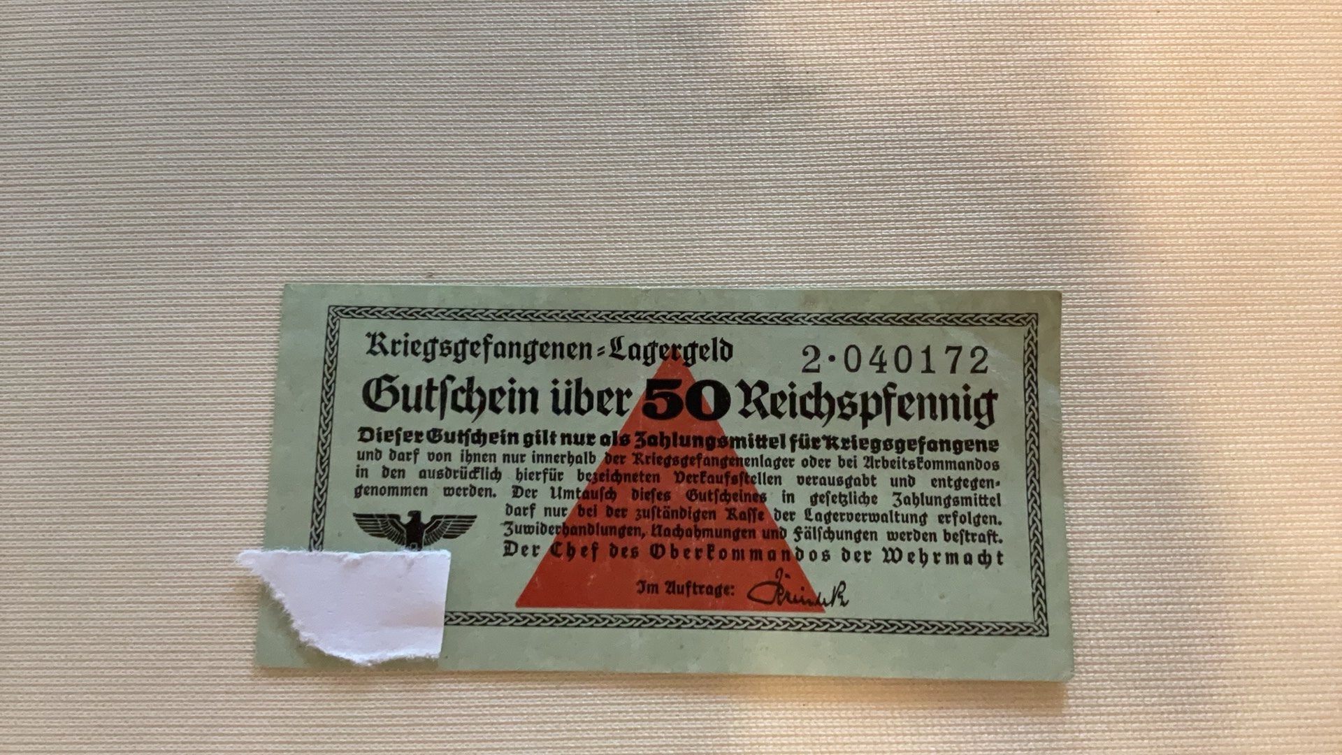 Duits krijgsgevangenen geld 50 reichspfenning, Collections, Objets militaires | Seconde Guerre mondiale, Enlèvement ou Envoi