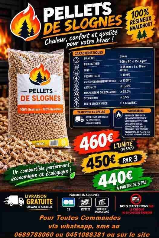 Palettes de Pellets 100 % résineux. Paiement à la livraison, 6 m³ ou plus, Envoi, Bûches