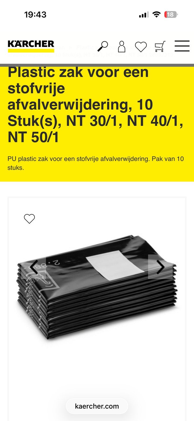 Sacs pour Kärcher NT 30/1, NT 40/1, NT 50/1, Enlèvement ou Envoi, Neuf