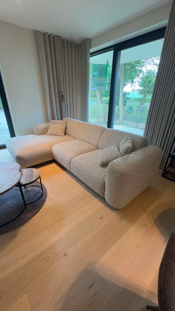 Canapé d'angle confortable en tissu beige, Enlèvement, Comme neuf, Tissus, Modern