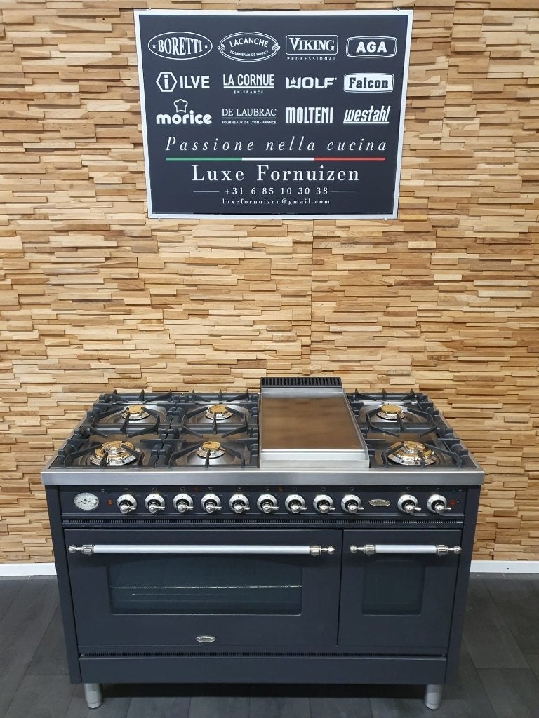 🔥Boretti Fornuis 120cm antraciet + rvs 7 pits frytop 2 oven, Ophalen, 60 cm of meer, Zo goed als nieuw, Energieklasse A of zuiniger