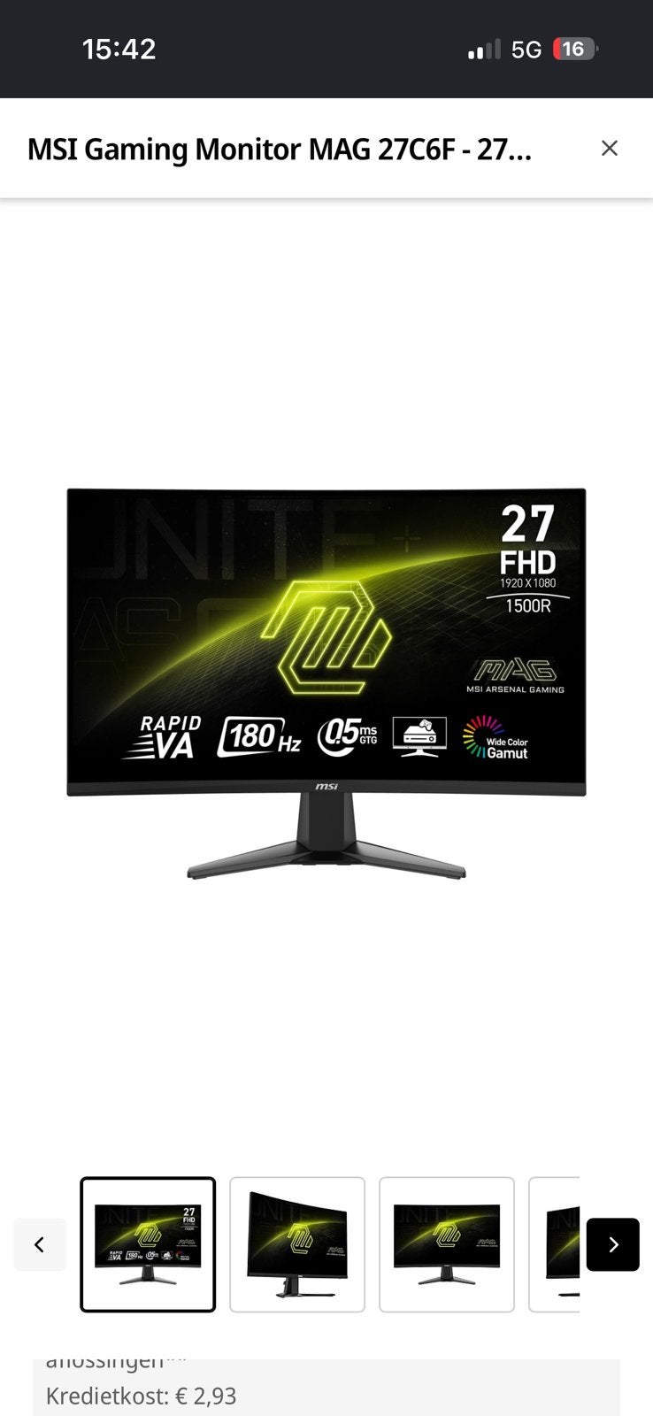 MSI gaming beeldscherm MAG 27C6F, Ophalen, Zo goed als nieuw, Gaming