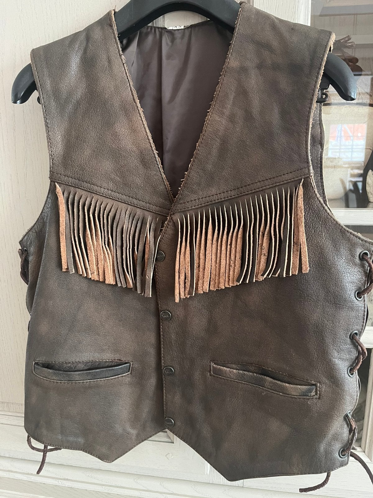 Nieuwe bruine lederen bike vest zowel heren als dames.Maat M, Enlèvement, Femmes