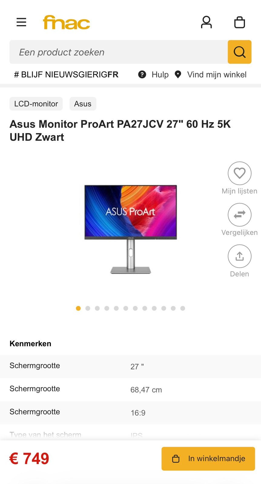 Beeldscherm - ASUS ProArt PA27JCV 27" 5K IPS, Computers en Software, Nieuw, Ophalen of Verzenden, Overige resoluties, DisplayPort