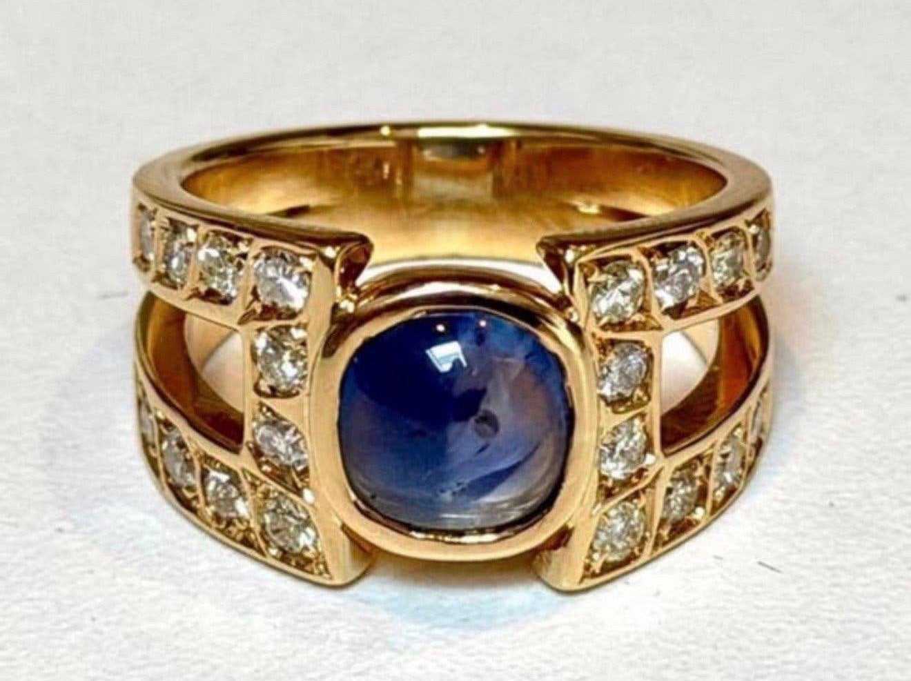 Mooie 18 karaat gouden ring met saffier en diamanten 1.Oct!, 18 tot 19, Geel, Ophalen of Verzenden, Met edelsteen