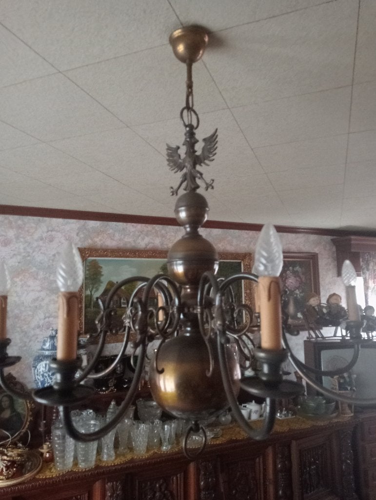 Lustre flamand classique à 8 bras et 2 appliques, Enlèvement, Comme neuf, Vlaams