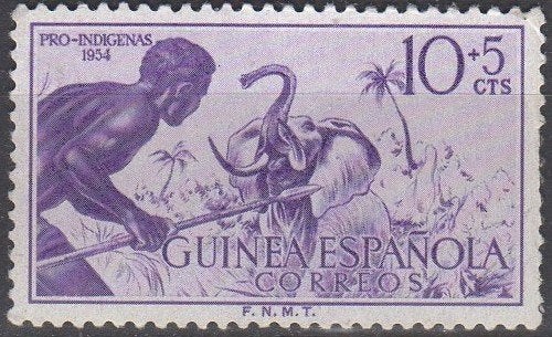 Spaans Guinea - Inheemse jager en olifant - 1954, Envoi, Non oblitéré