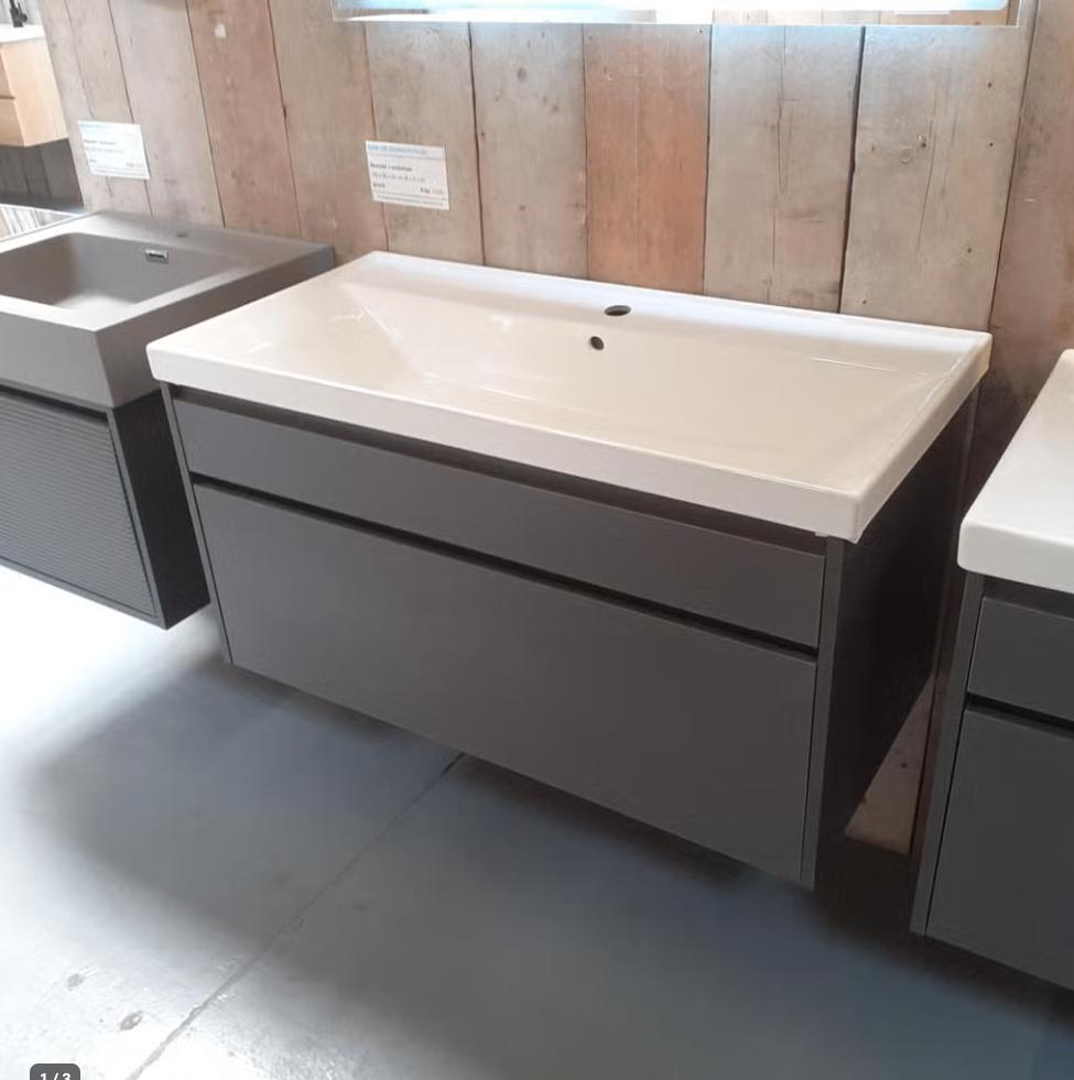 KORTING! Ruim Wasmeubel, Donkergrijs, 100cm, Keramiek, Rani, Huis en Inrichting, Woonaccessoires | Overige, Ophalen of Verzenden