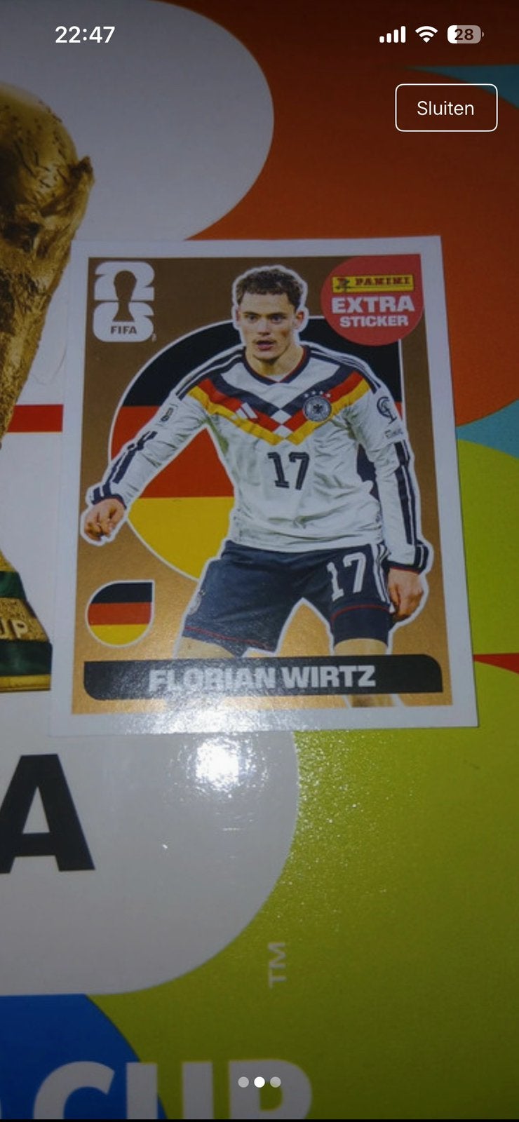 Wirtz GOLD extra sticker Panini, Ophalen of Verzenden, Nieuw, Sport