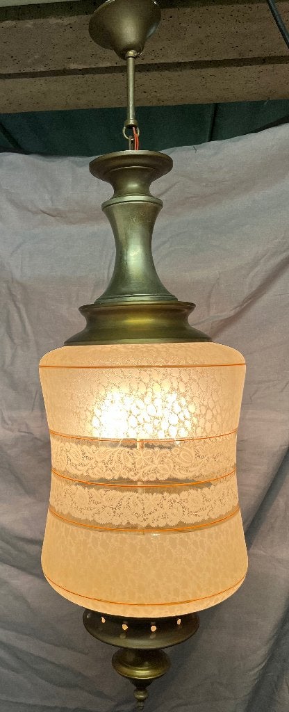Vintage Mid-Century Hanglamp –Gematteerd Glas met Kantmotief, Ophalen, Glas