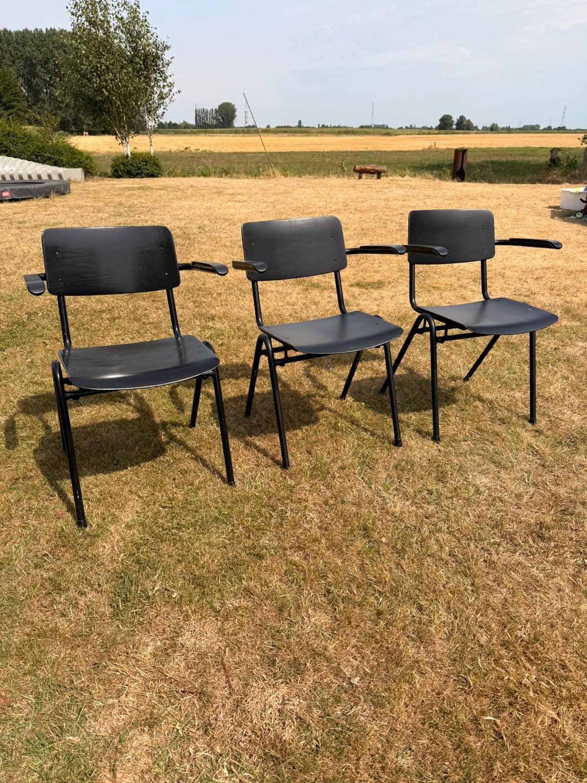 Vintage schoolstoelen met armleuning, Ophalen, Zo goed als nieuw, Zwart